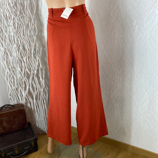 Pantalon fluide orange taille haute jambes larges Marfaa