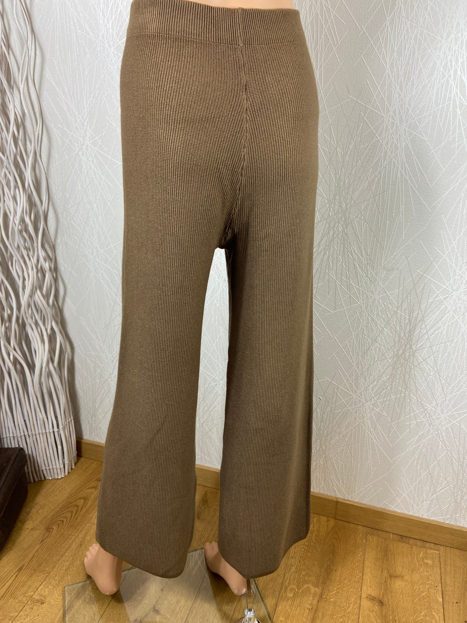 Pantalon brun jambes larges taille élastique Cloal