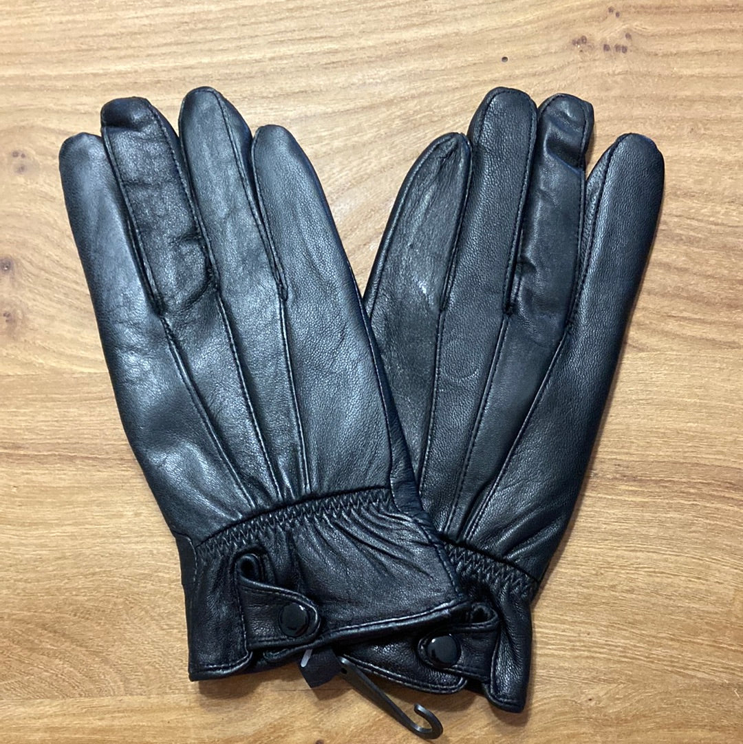 Gants doublés en cuir d’agneau avec bouton au poignet