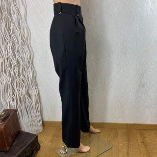 Pantalon femme noir habillé classique taille haute coupe droite créateur Tabala Paris