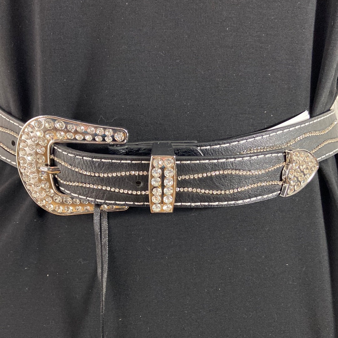 Ceinture noire femme grande boucle avec strass brillants Morgan