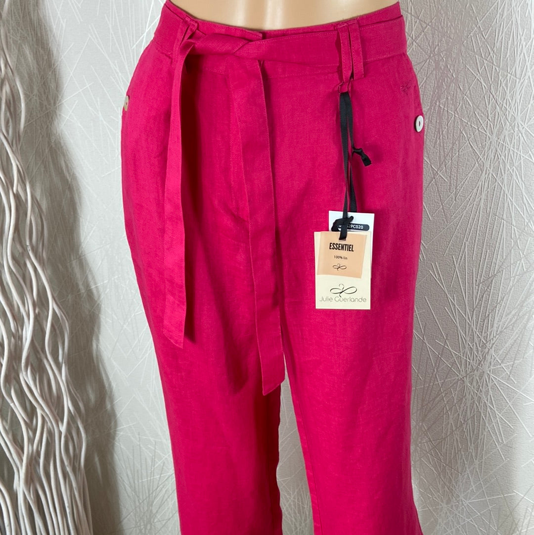 Pantalon femme en lin taille haute coupe droite 100% lin Julie Guerlande - Offre-Unique