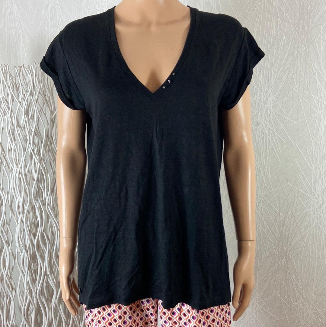 T-shirt femme en lin col V 100% lin Substance Biarritz - Offre-Unique