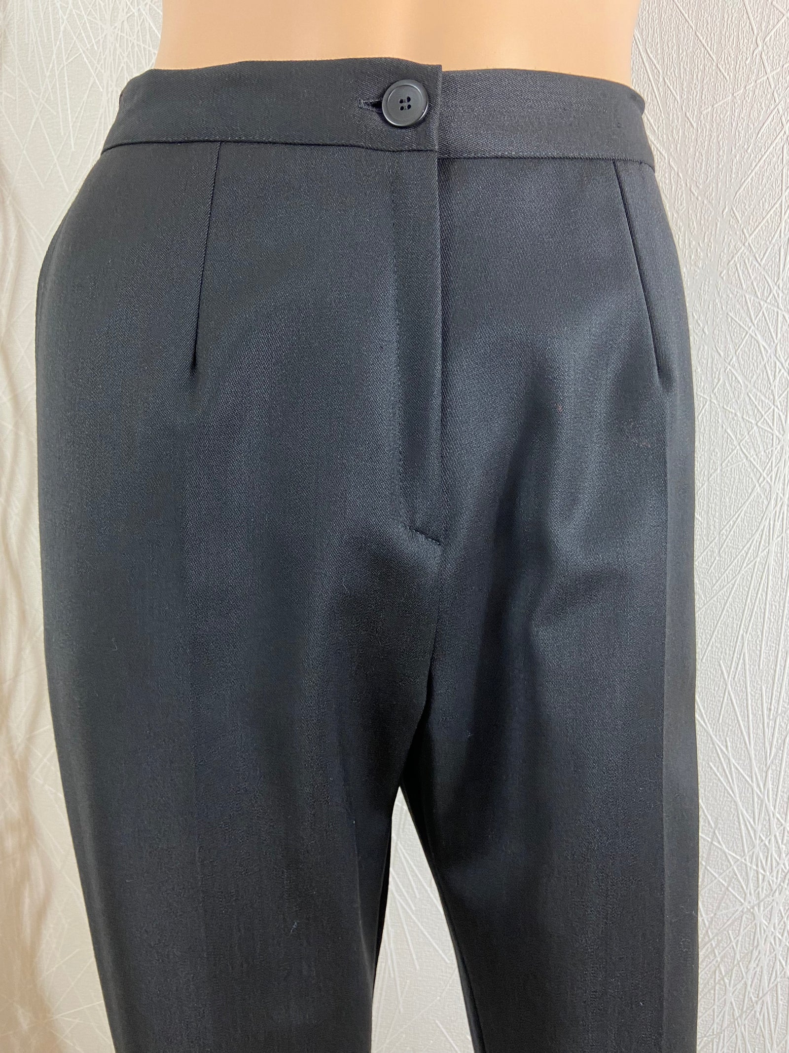 Pantalon noir laine style habillé taille haute fabrication française Gévana