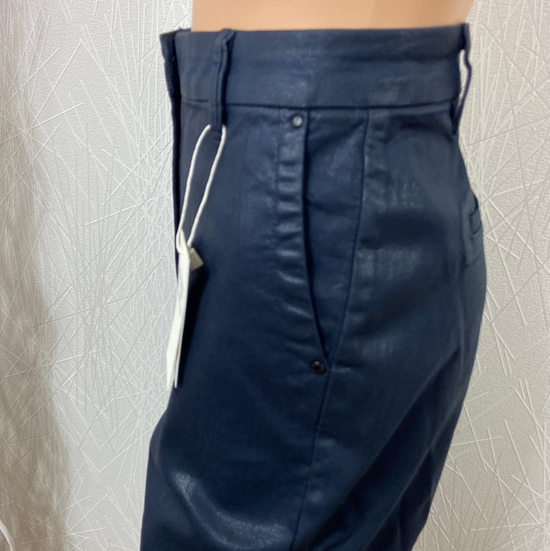 Pantalon femme coton enduit bleu marine taille haute coupe droite C’est Beau la Vie