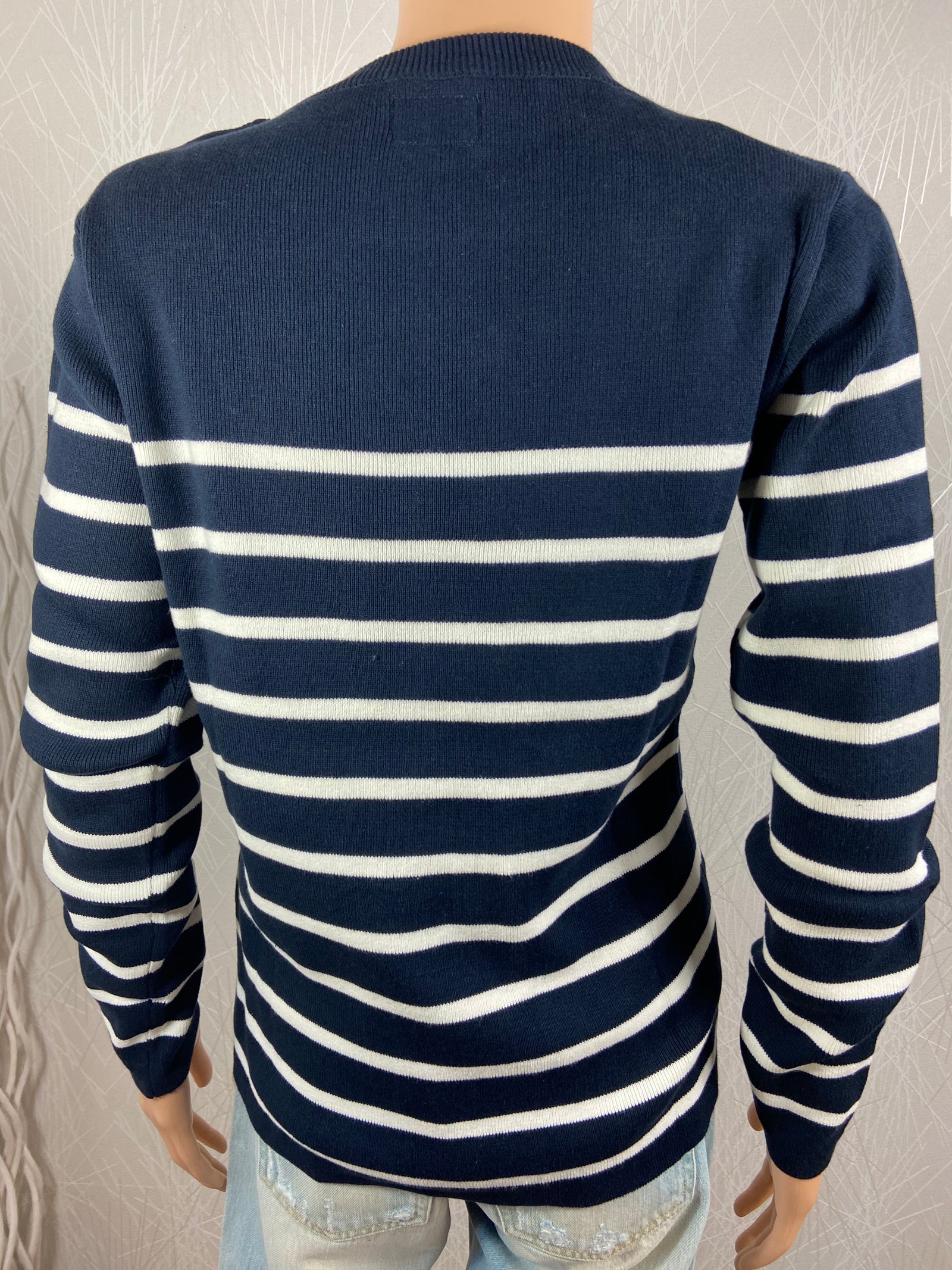 Pull-over coton rayé marine et blanc Modèle Equipière Rue de la Marîne