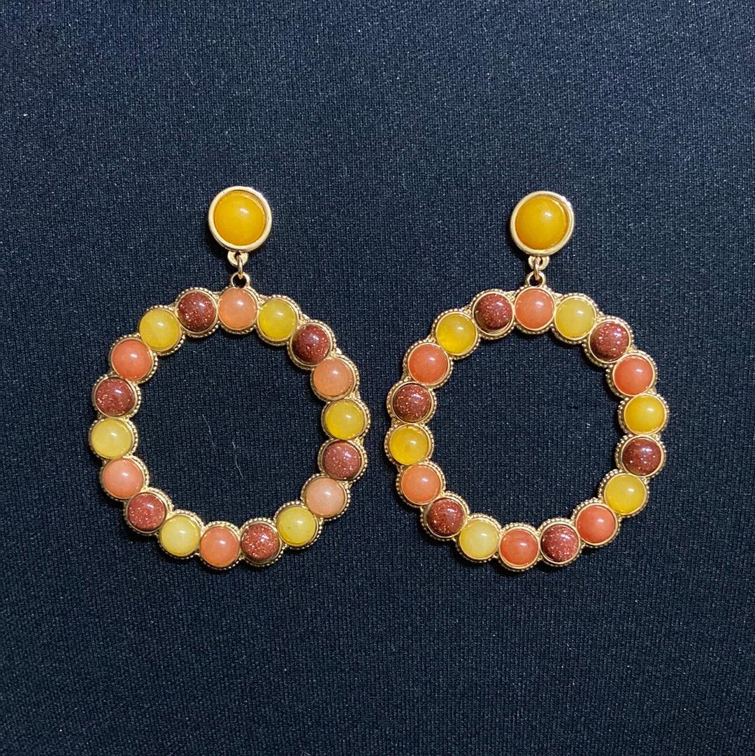 Boucles d’oreilles pendantes plaquées or pierres semi-précieuses jaune orange Shabada - Offre-Unique