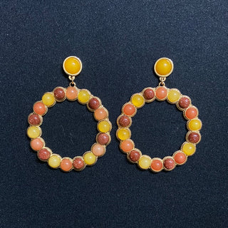 Boucles d’oreilles pendantes plaquées or pierres semi-précieuses jaune orange Shabada