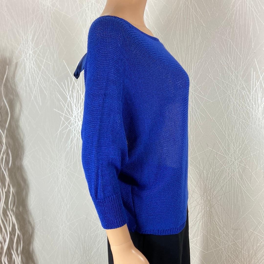 Pull femme léger bleu manches 3/4 col bateau goutte d'eau Made In Italy - Offre-Unique