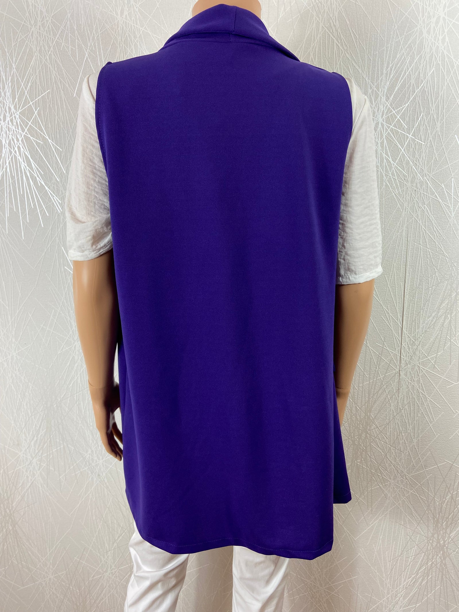 Gilet cardigan violet femme sans manches bord à bord