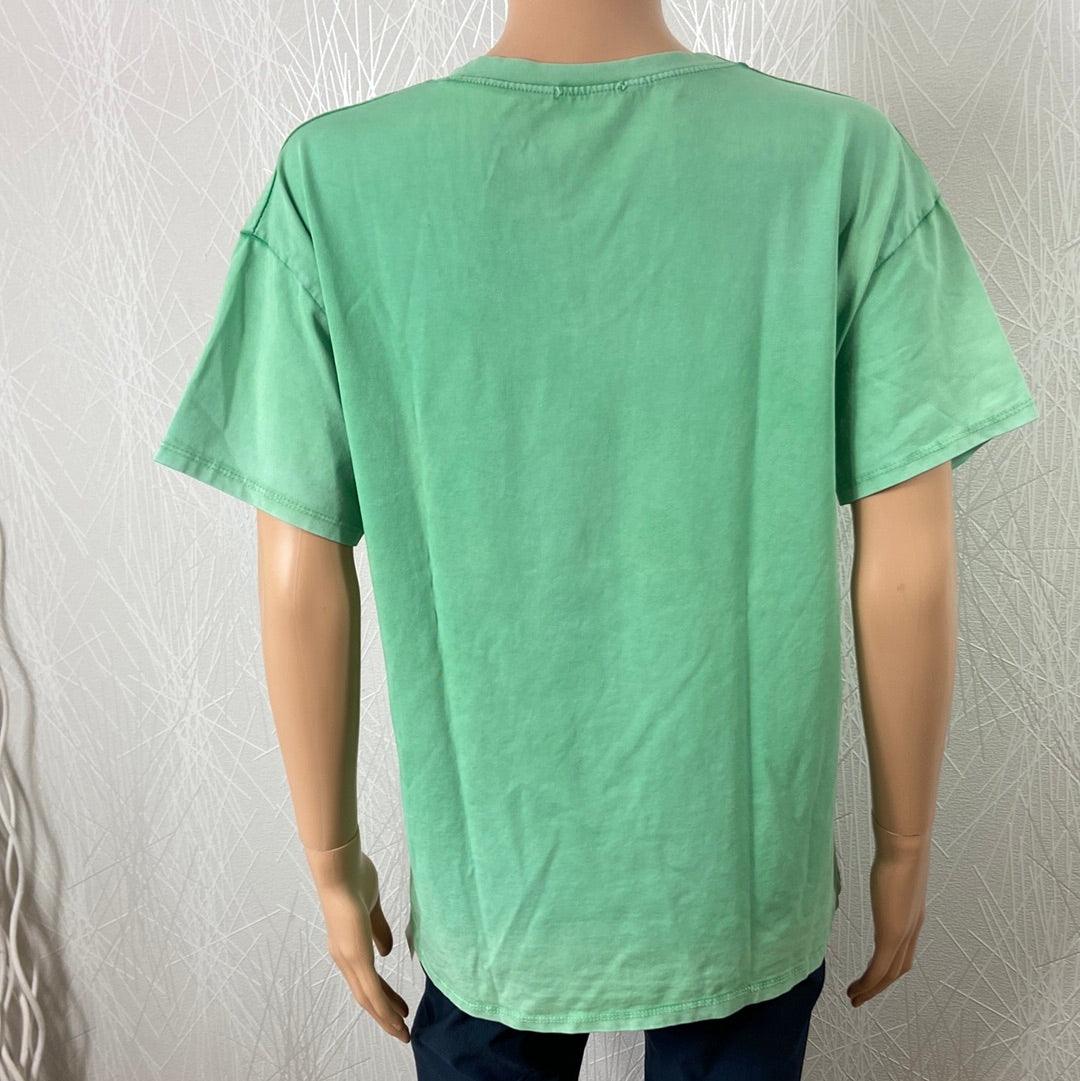 T-shirt coton vert style vintage 70's manches courtes col V Les Impatientes - Offre-Unique