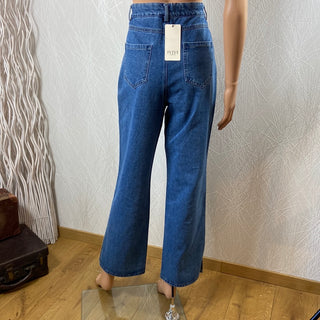 Jeans femme denim bleu taille haute jambes larges IVIVI