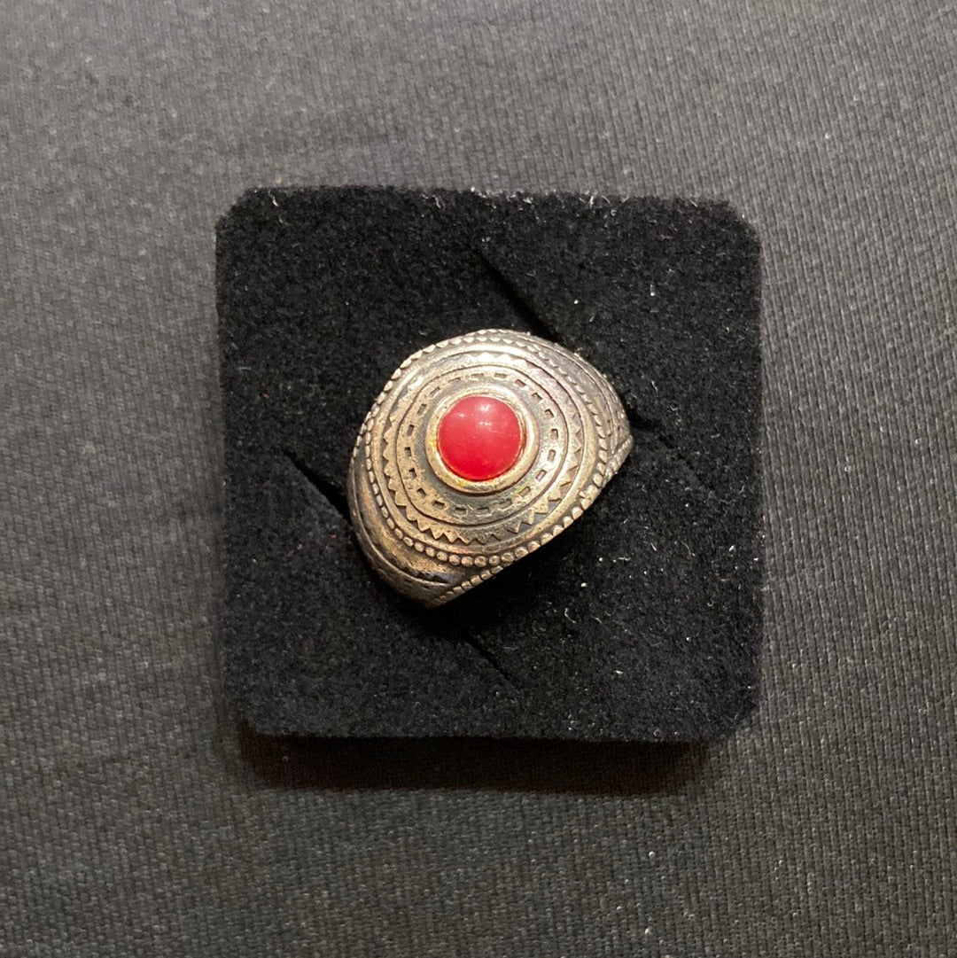 Bague ajustable plaquée argent pierre semi précieuse rouge Shabada