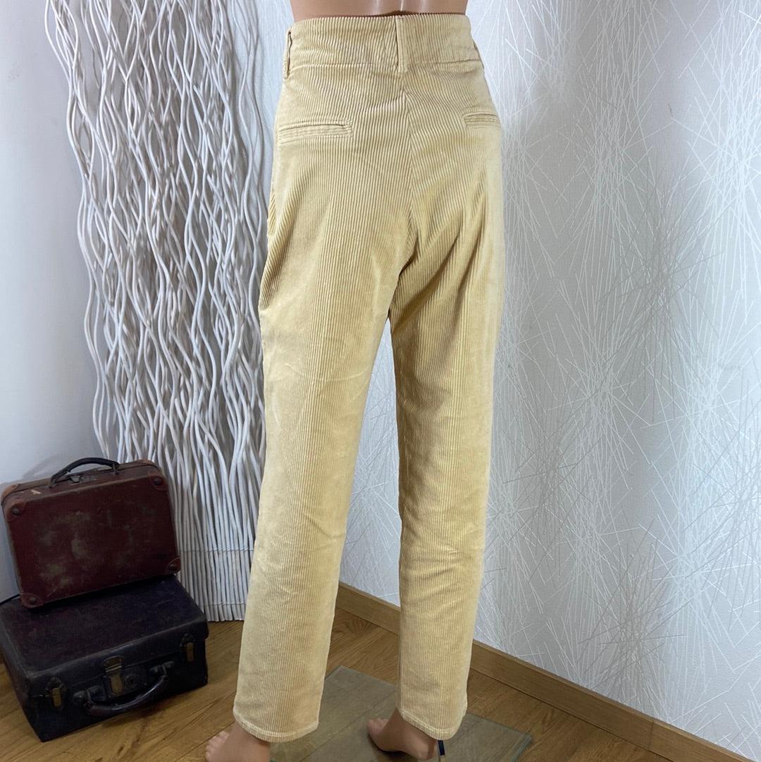 Pantalon coton beige velours côtelé taille haute jambe droite modèle Jules Lab Dip - Offre-Unique