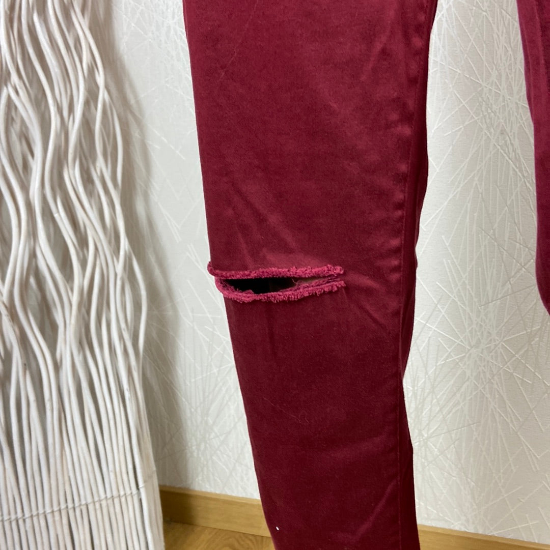 Pantalon femme rouge bordeaux taille mi-haute élastique Rose Player