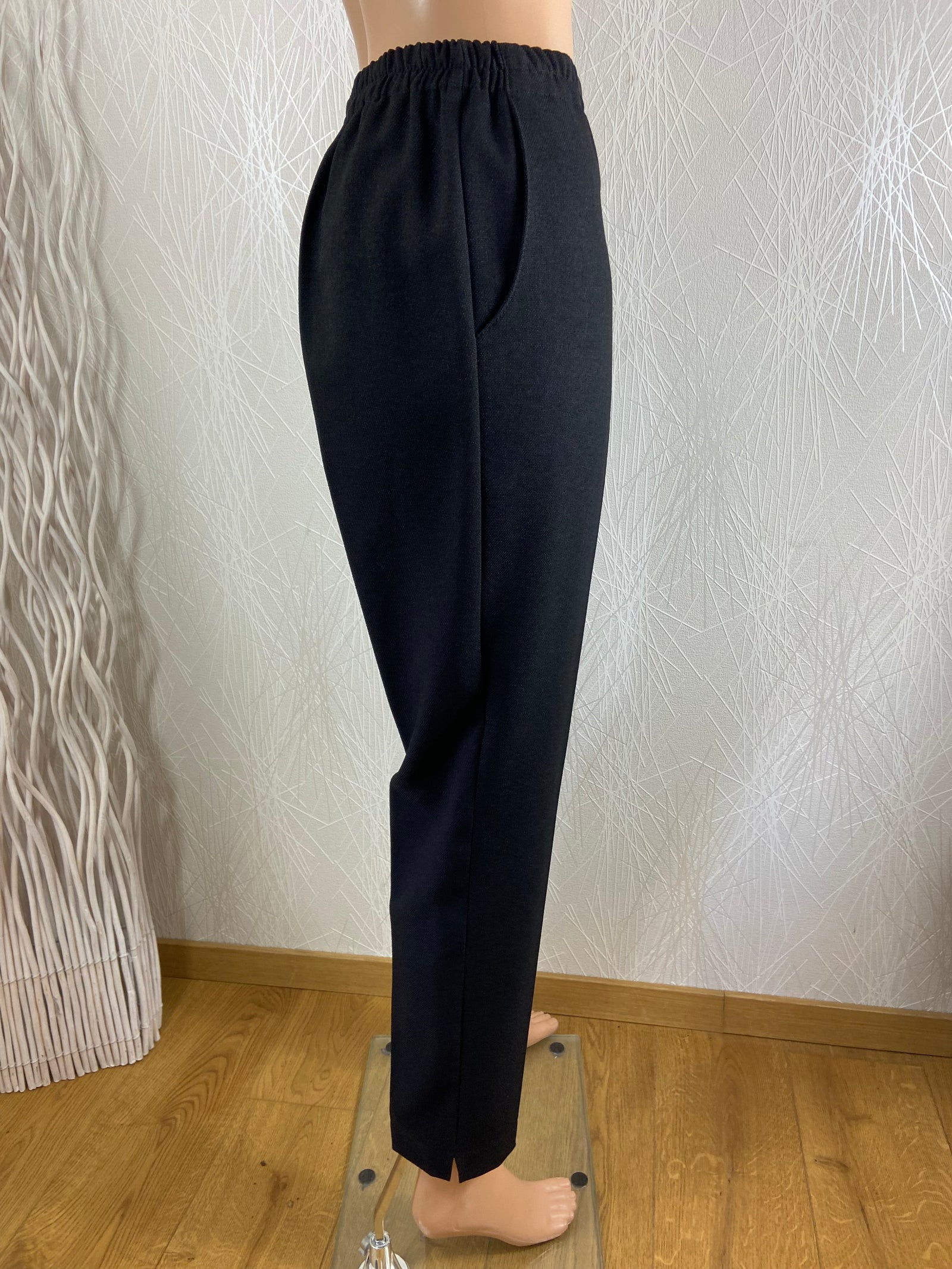 Pantalon noir style habillé confortable taille haute élastique fabrication française Gévana