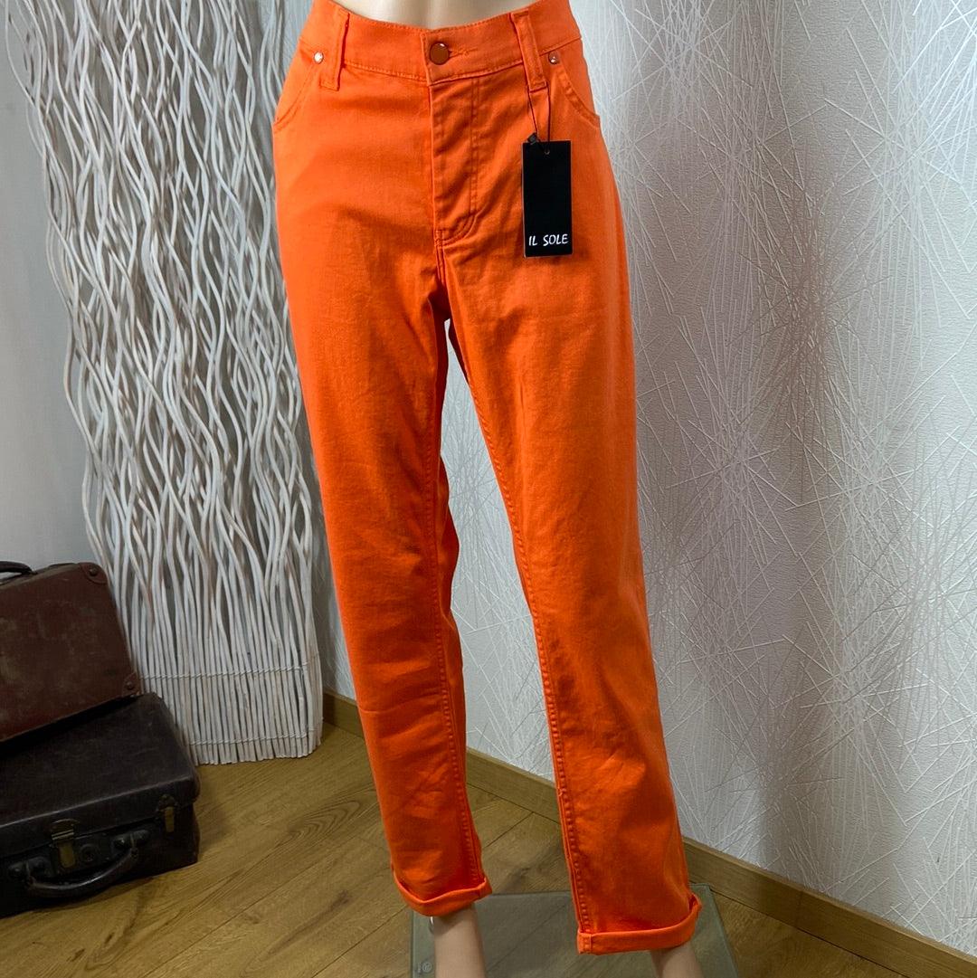 Pantalon femme coton orange taille normale coupe droite Il Sole - Offre-Unique
