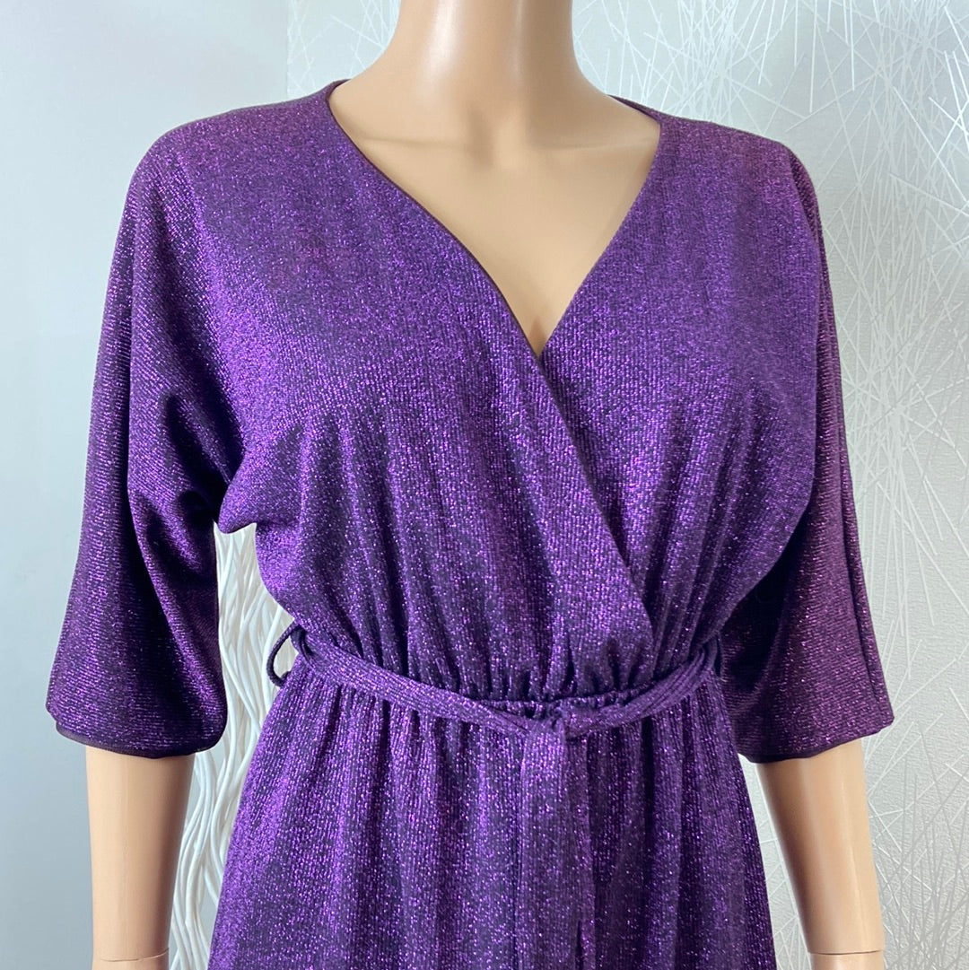 Robe de soirée doublée cintrée violet brillant cache coeur Miss Miss