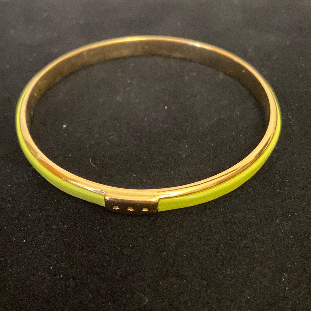 Bracelet jonc plaqué or et cuir vert Shabada