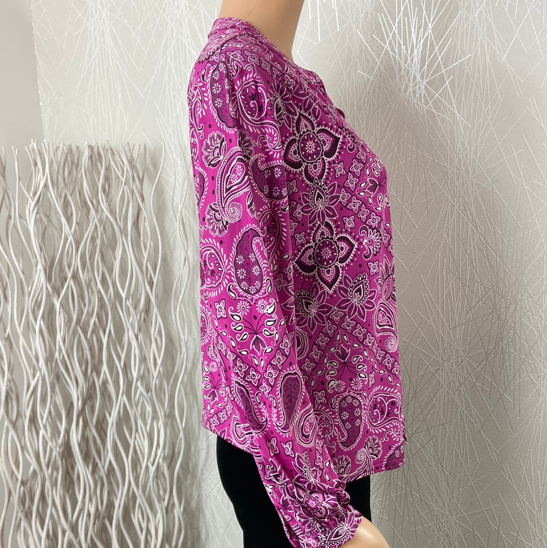 Blouse rose fluide motifs cachemire manches longues Le Singe de Julie