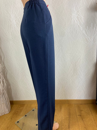 Pantalon bleu marine taille haute élastique fabrication française Gévana