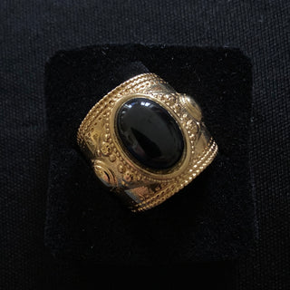 Bague ajustable plaqué or pierre semi précieuse noire Shabada
