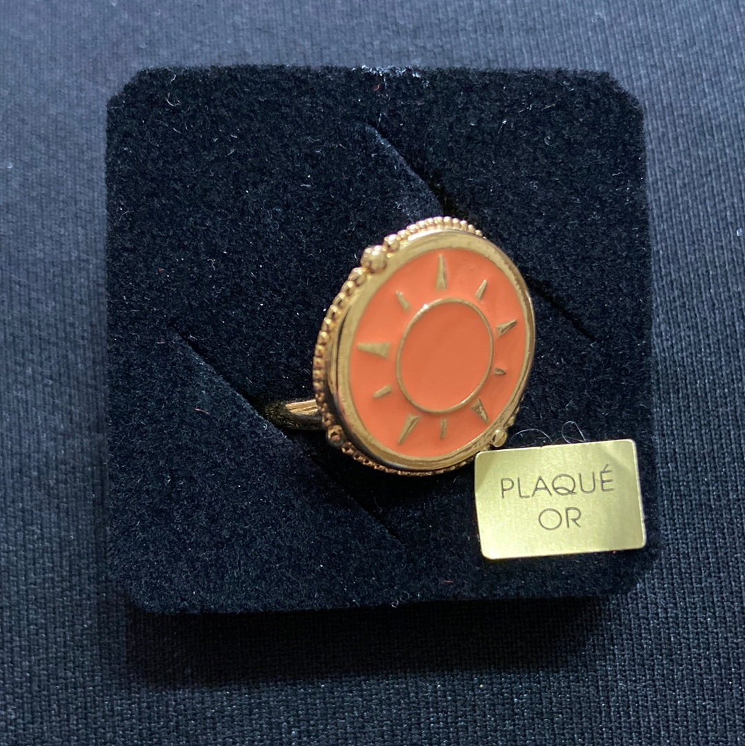 Bague ajustable plaquée or inclusion orange Shabada