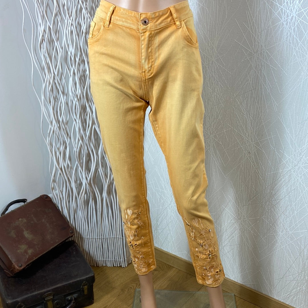 Jeans coton jaune femme strass brillants perles broderie Zac & Zoé