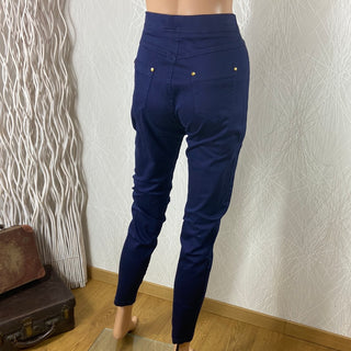 Pantalon bleu marine taille mi-haute élastique Rose Player