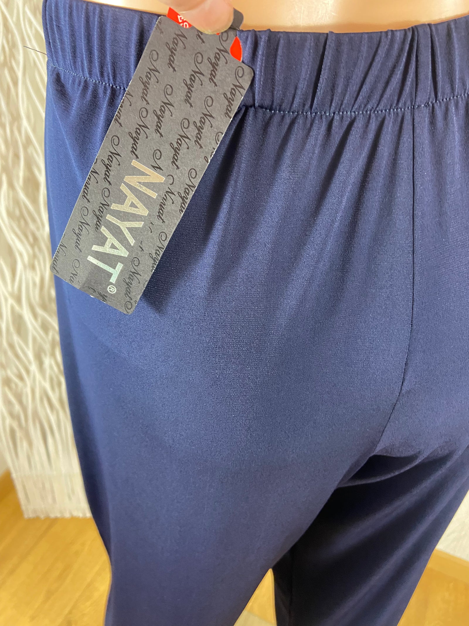 Pantalon fluide bleu marine taille haute élastique Nayat