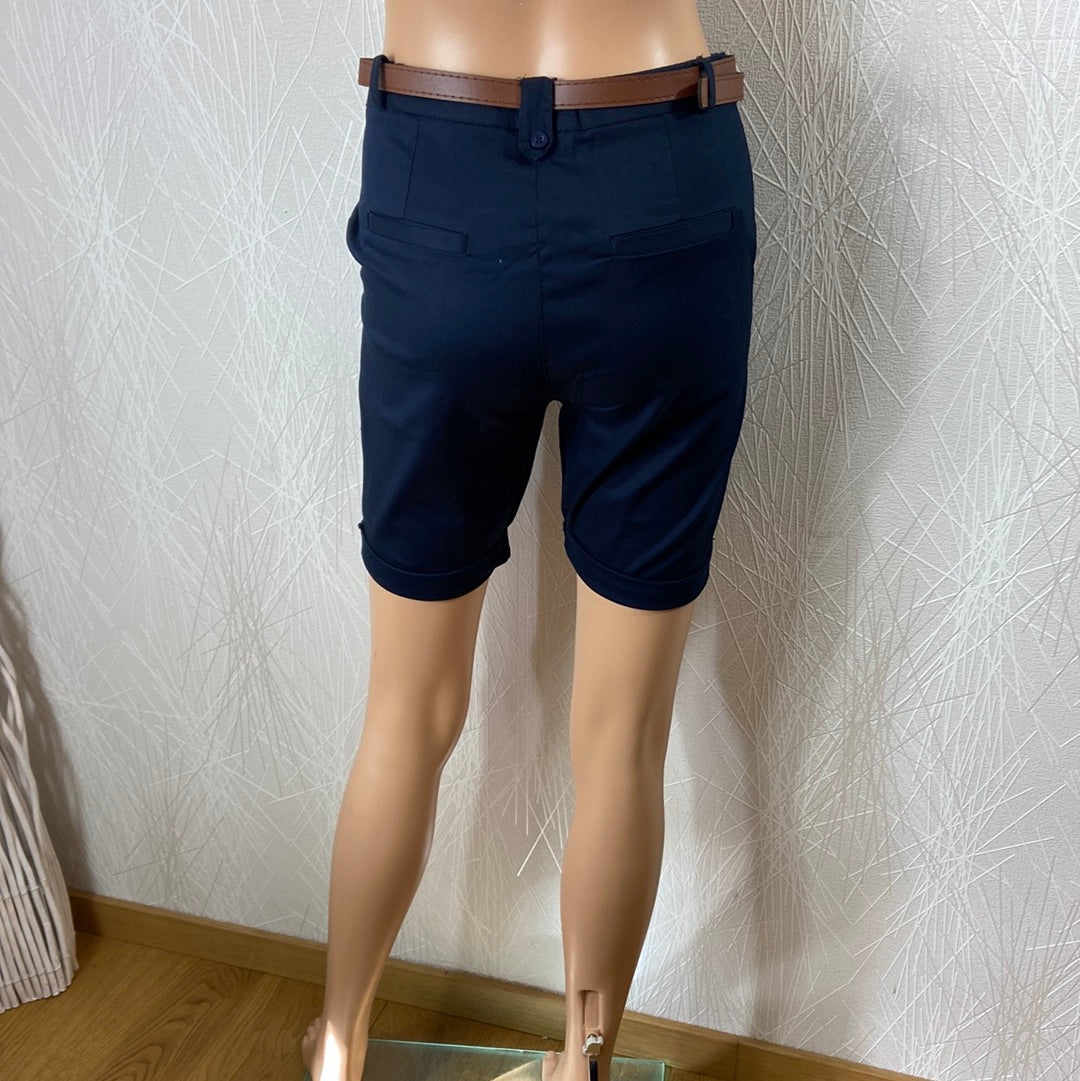 Bermuda femme coton bleu marine taille haute Made In Italy