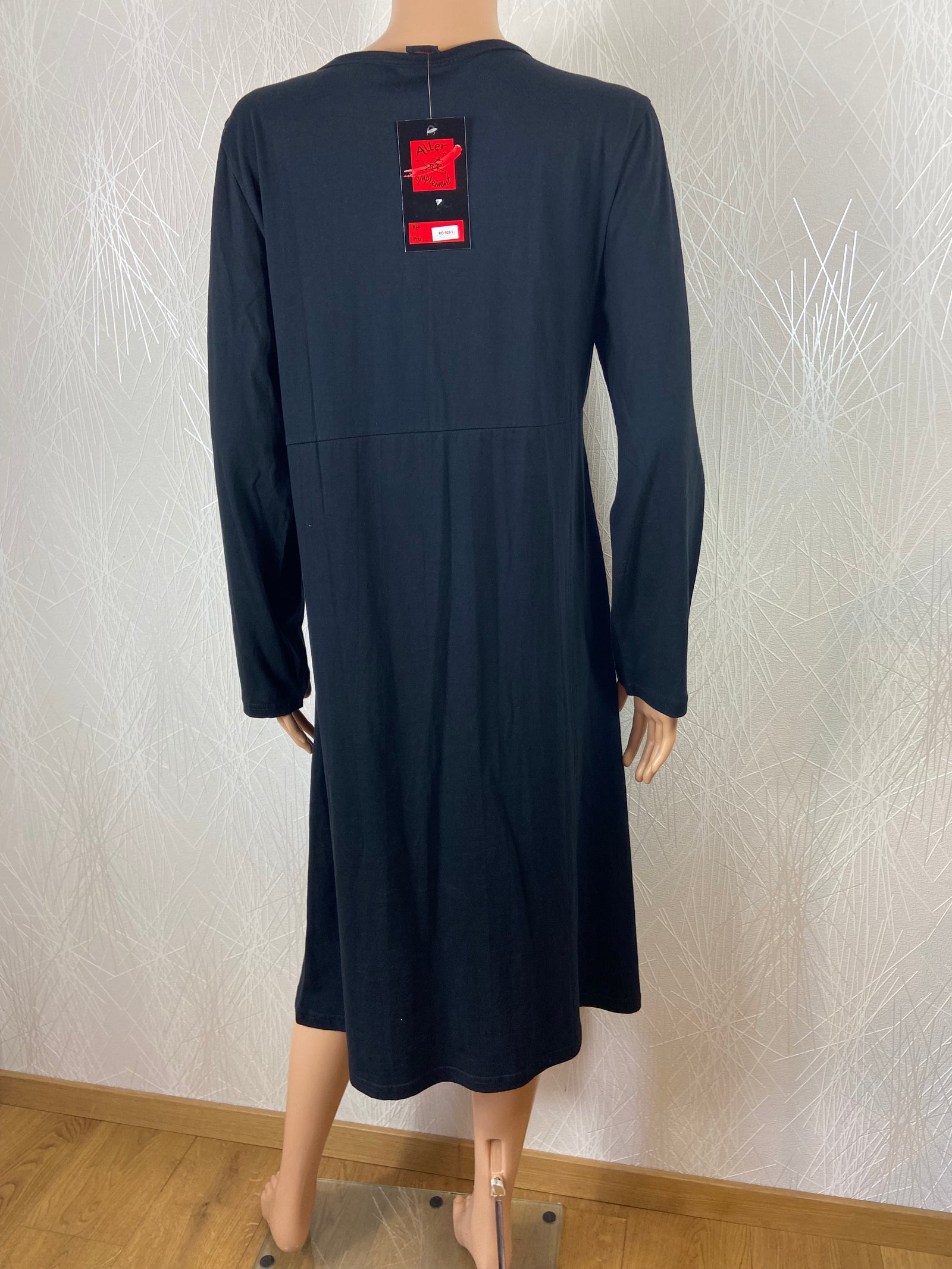 Robe manches longues coton noir broderies Aller Simplement