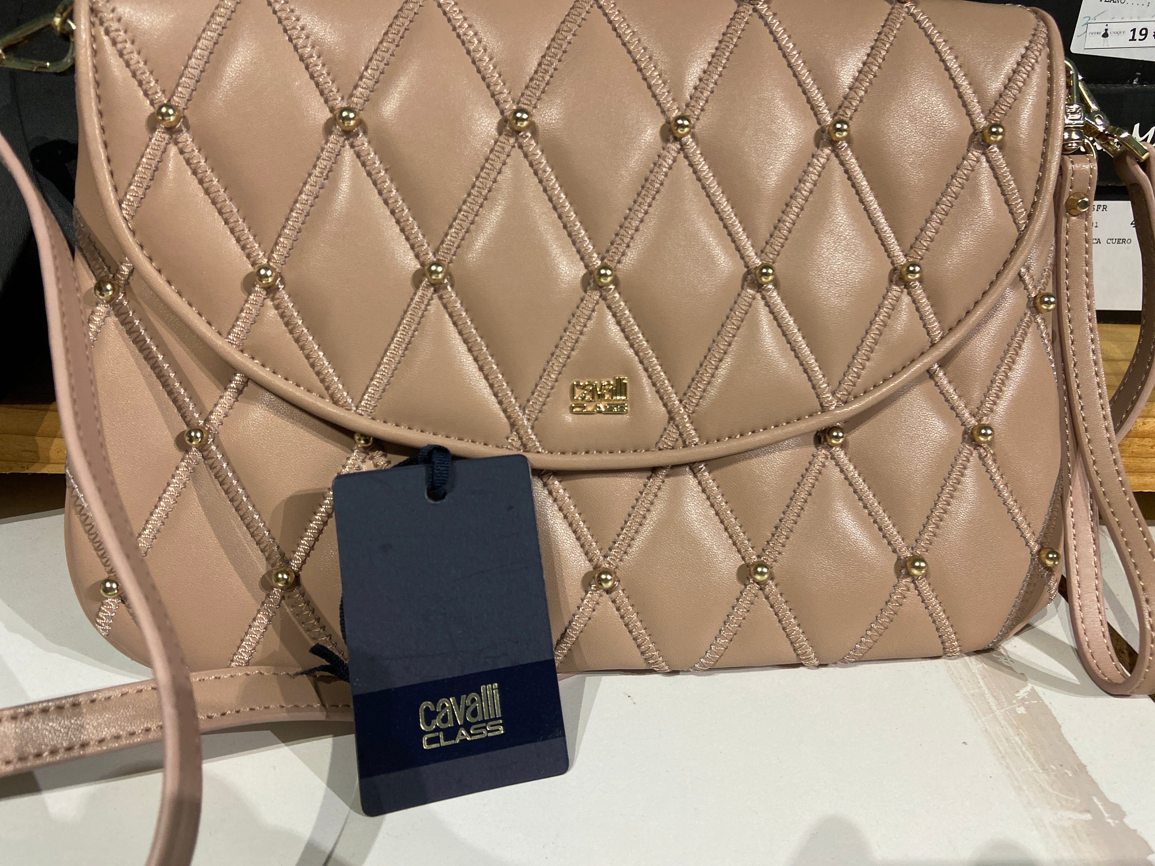 Sac en cuir beige à bandoulière de luxe Cavalli Class