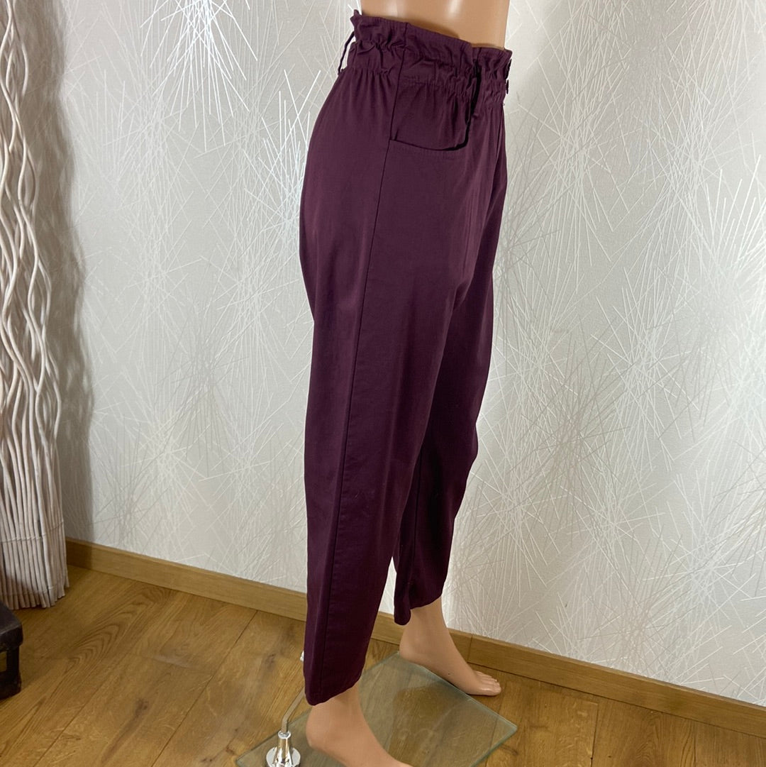 Pantalon femme rouge bordeaux taille haute élastique coupe droite Johanna