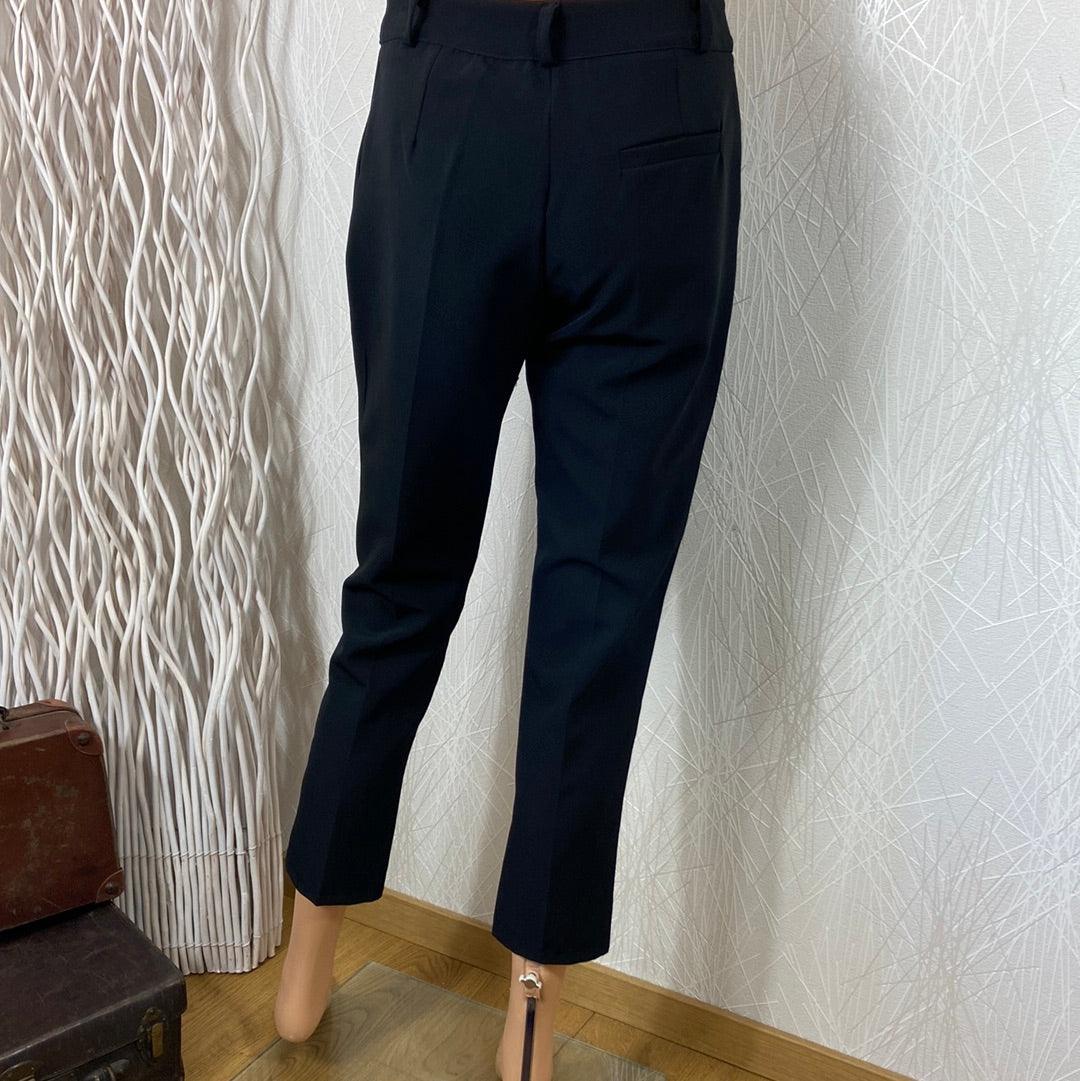 Pantalon noir habillé 7/8 taille haute coupe droite Studio Birkin - Offre-Unique