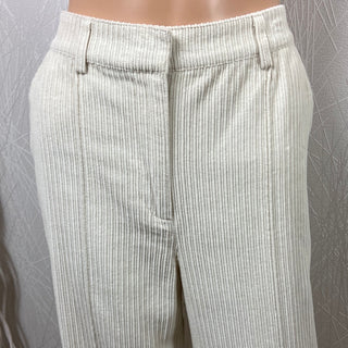 Pantalon blanc velours côtelé taille haute coupe ample jambes larges Bydisune B.Young