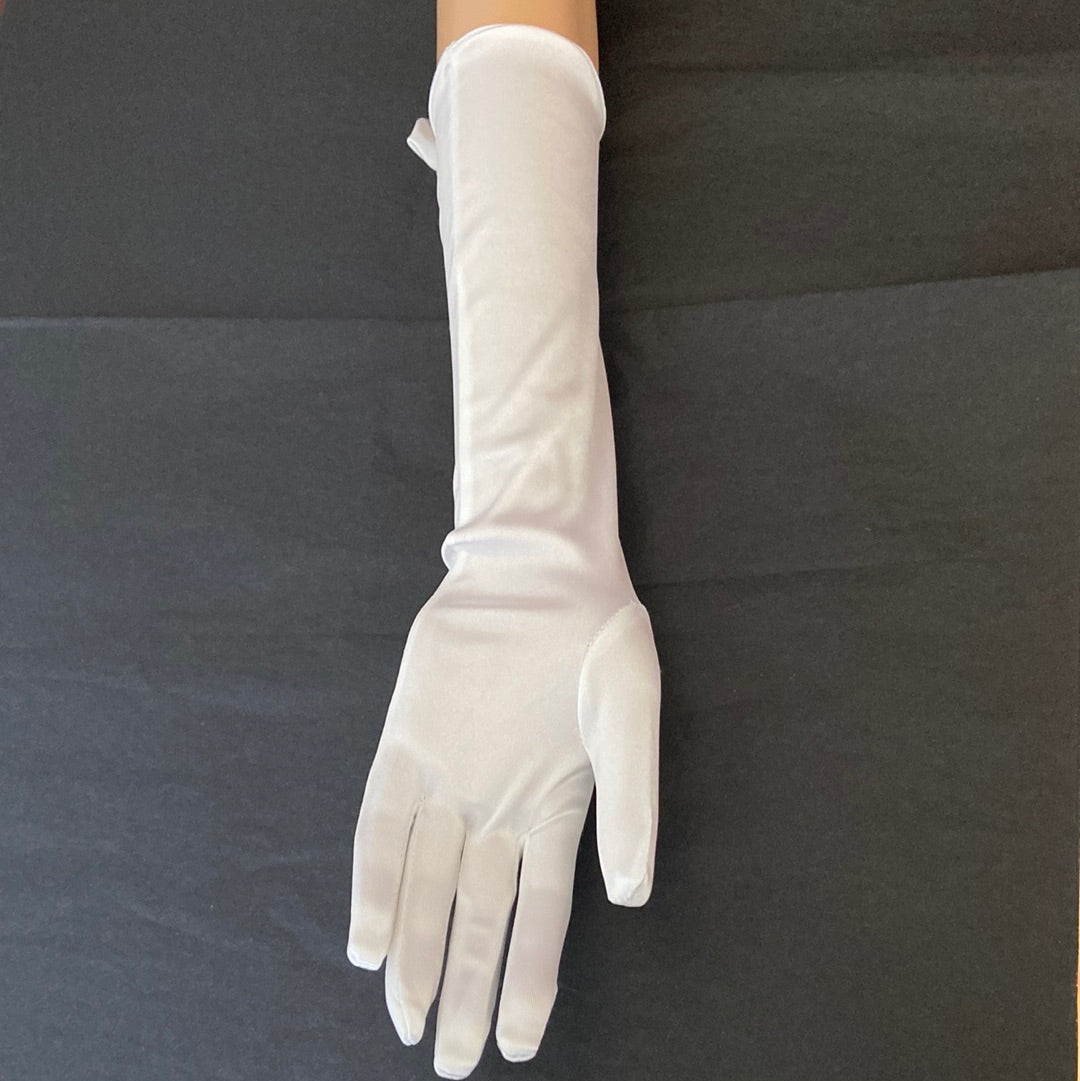 Gants blanc avec flot femme perles tissu satin fin mariage soirée événement