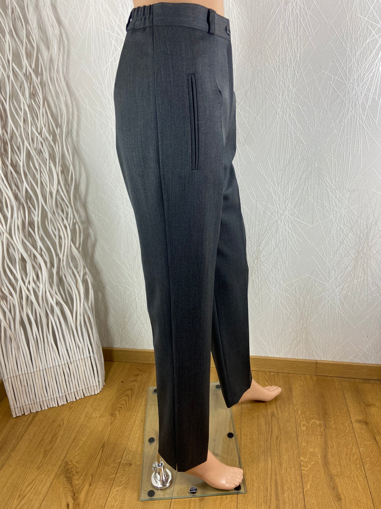 Pantalon femme laine habillé gris anthracite taille haute Elssa