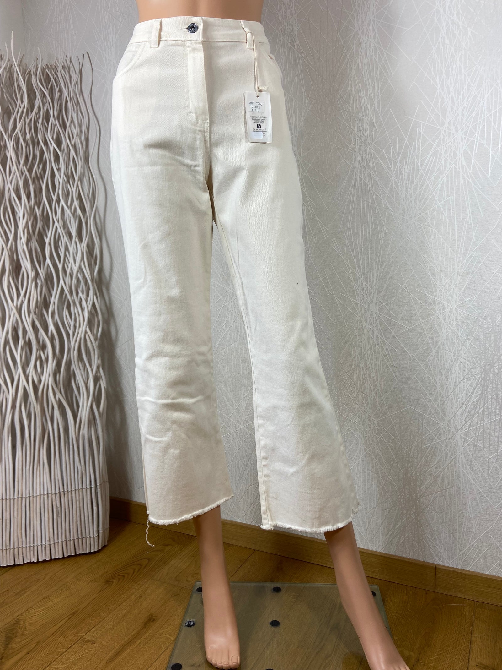 Jeans coton beige taille haute Y Coo
