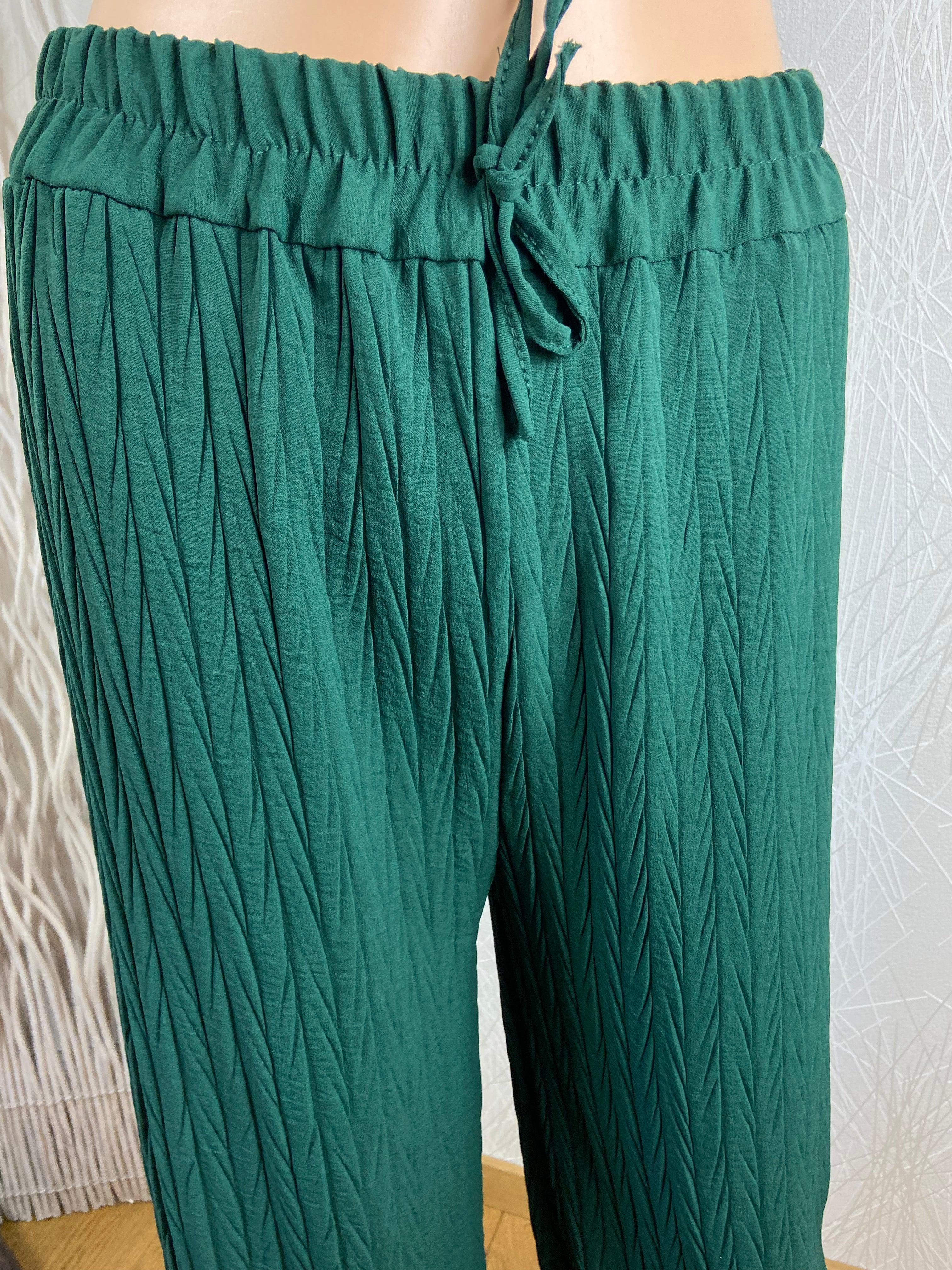 Pantalon vert coupe ample fluide taille haute Acelit - Offre-Unique