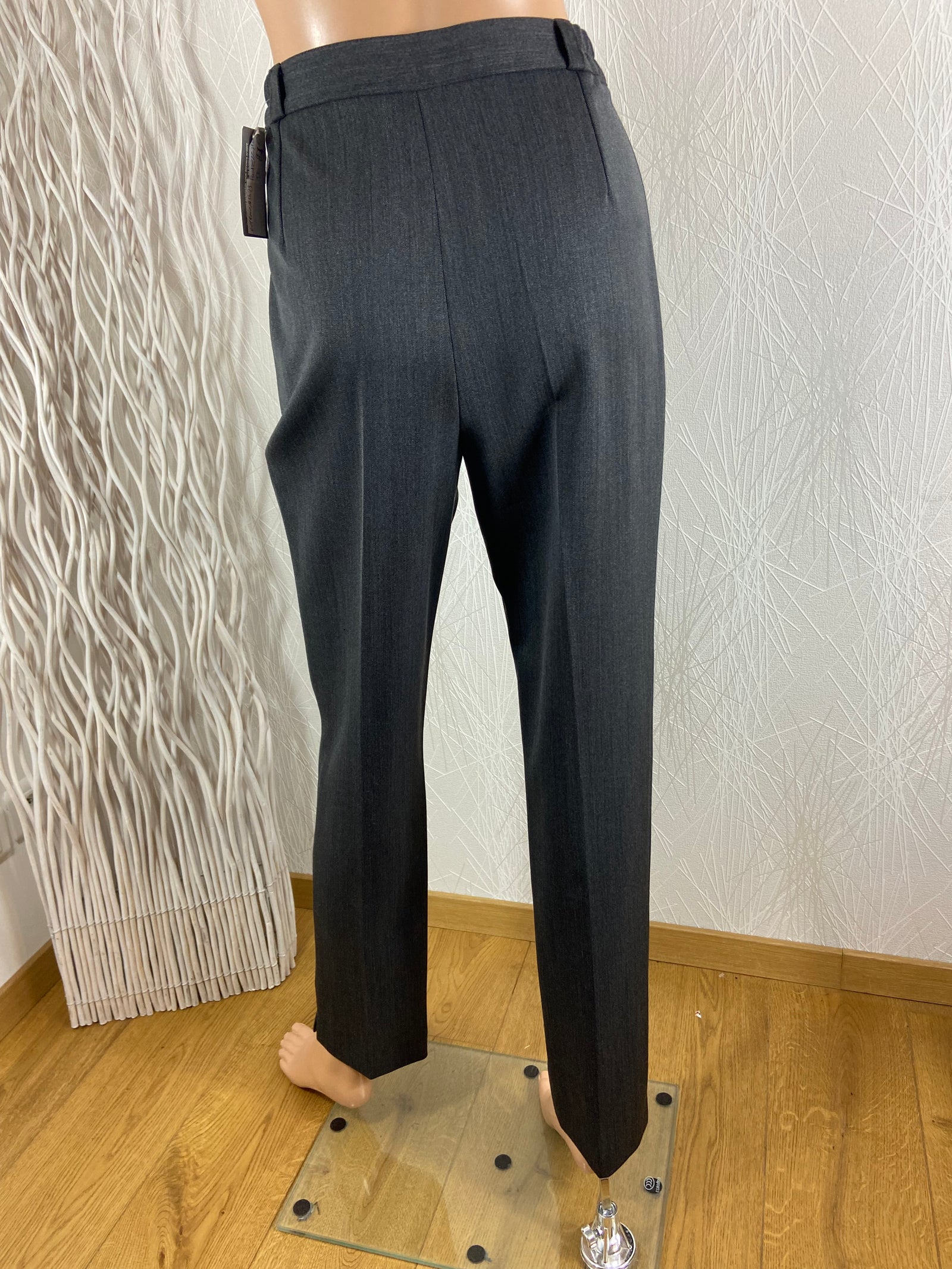 Pantalon femme laine habillé gris anthracite taille haute Elssa