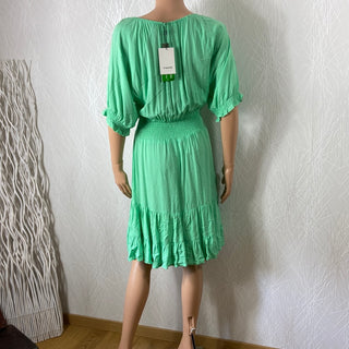 Robe verte cintrée manches courtes volant Bymmjoella Smock B.Young