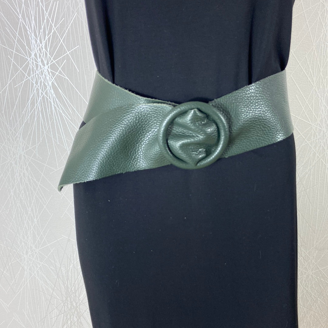 Ceinture large femme en cuir de vachette vert foncé Vera Pelle