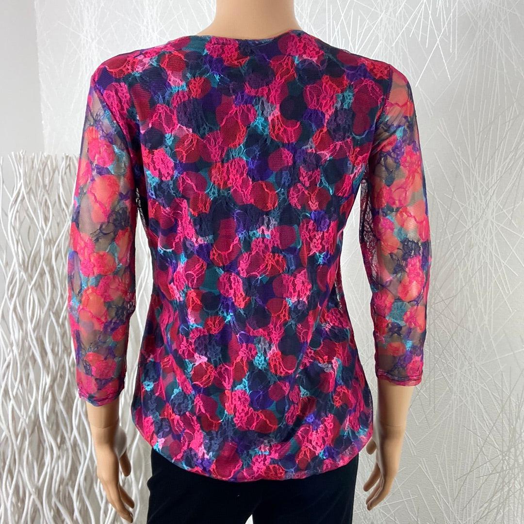 Blouse doublée multicolore dentelle col V manches 3/4 transparentes Le Singe de Julie - Offre-Unique