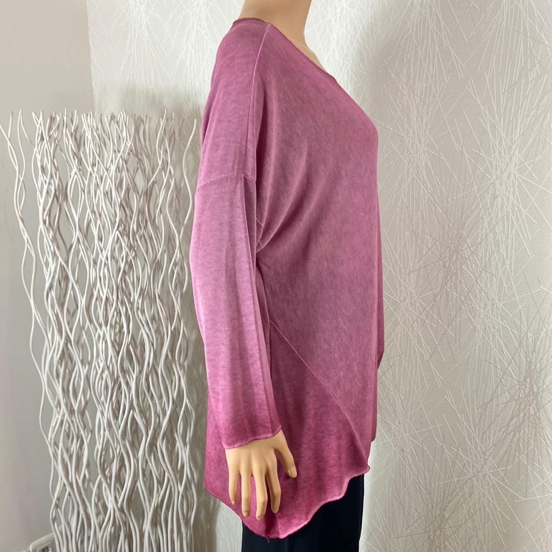 Pull-over femme rose mauve mailles fines Made In Italy - Offre-Unique