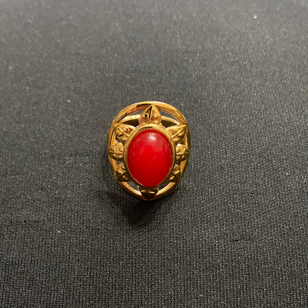 Bague ajustable plaqué or pierre semi précieuse rouge Shabada