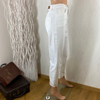 Jeans femme coton blanc taille haute coupe droite Ihziggy Raven Ichi