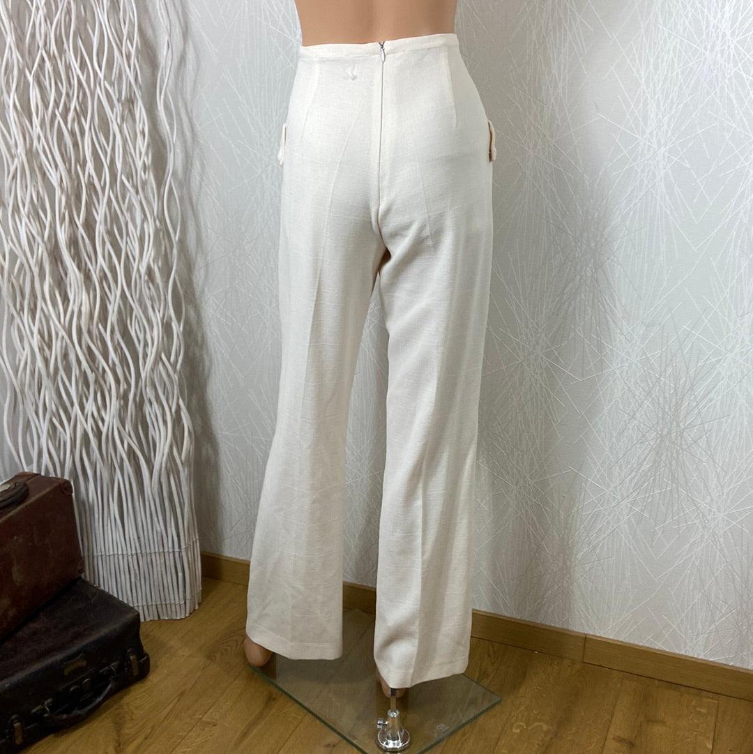 Pantalon blanc fluide léger taille haute jambes larges - Offre-Unique