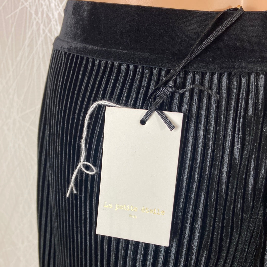 Pantalon noir taille haute élastique velours lisse plissé La Petite Étoile