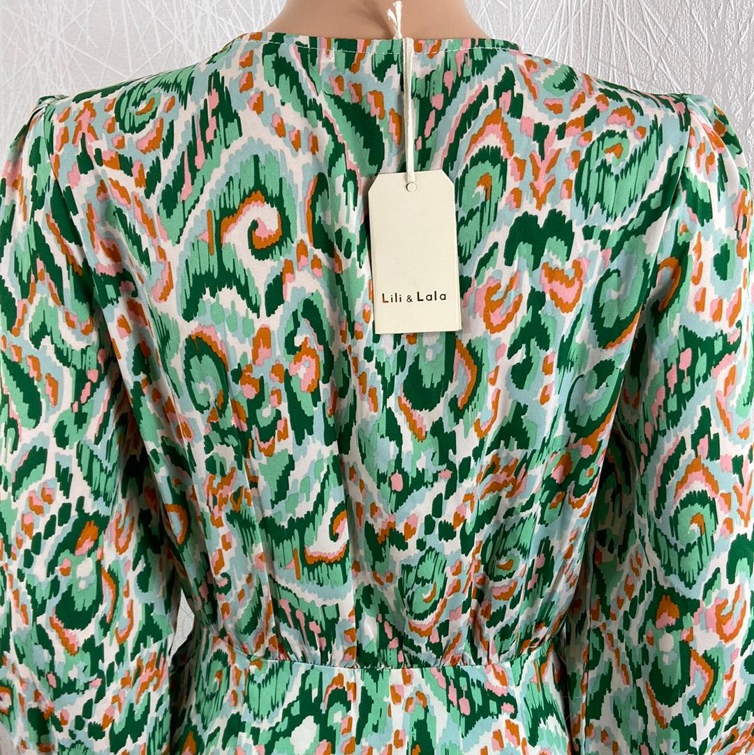 Robe courte verte à motifs manches longues flot Lili & Lala - Offre-Unique